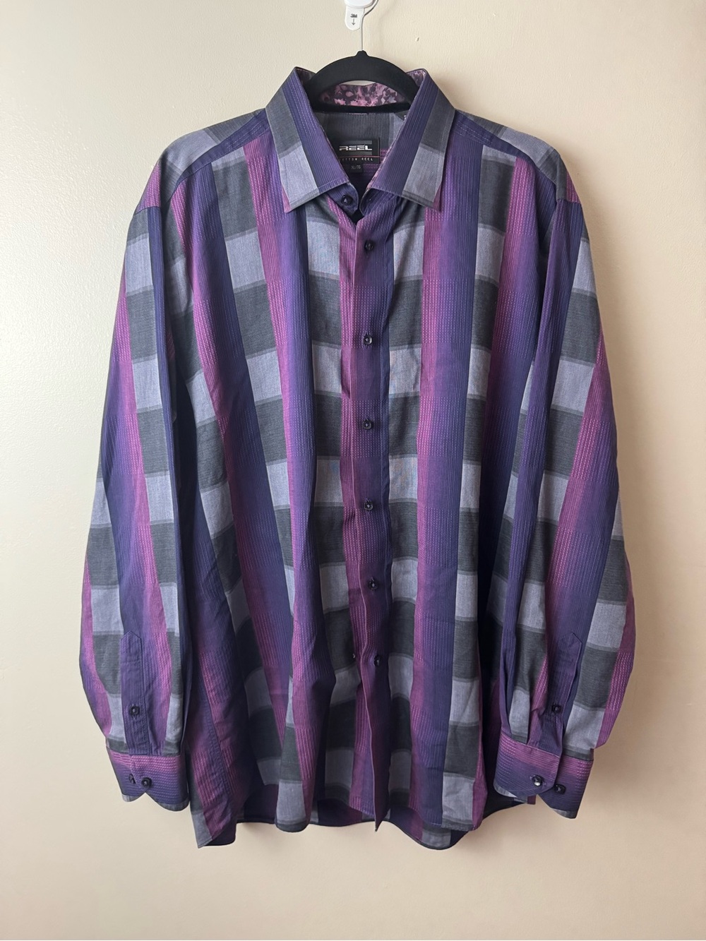 Men’s Reel Cotton Purple & Gray Plaid Button-Front Shirt XL